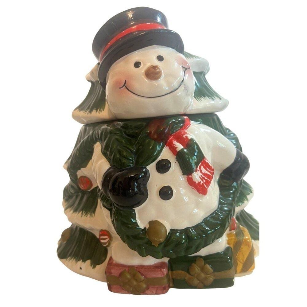 Vtg Anthropomorphic Snowman Cookie Jar Christmas Tree Cookie Jar Frosty